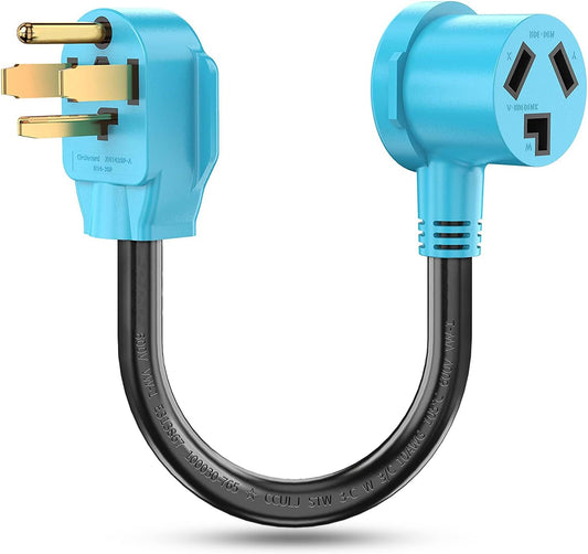 Dryer Adapter Cord 3 Prong to 4 Prong Blue, 3P Older Dryer to 4P Newer House, Dryer Convert Cord NEMA 14-30P Plug to NEMA10-30R Receptacle, 30A 220V 10 AWG STW, ETL Listed